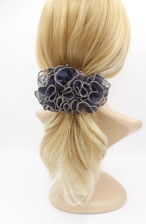 veryshine.com Scrunchies Navy chiffon ruffle wave hair barrette