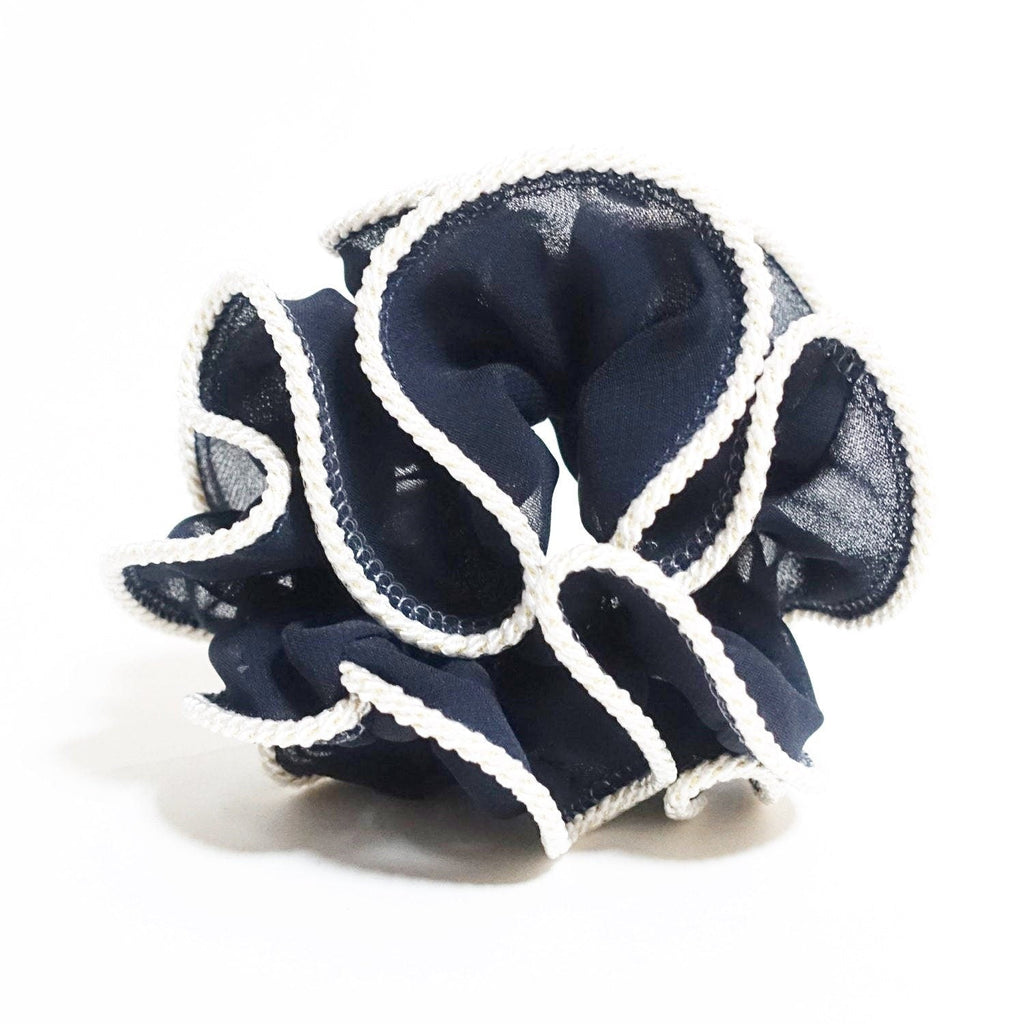 veryshine.com Scrunchies Navy Chiffon Scrunchie Thread Trim Hair scrunchy Women Hair Tie Accessory scrunchies