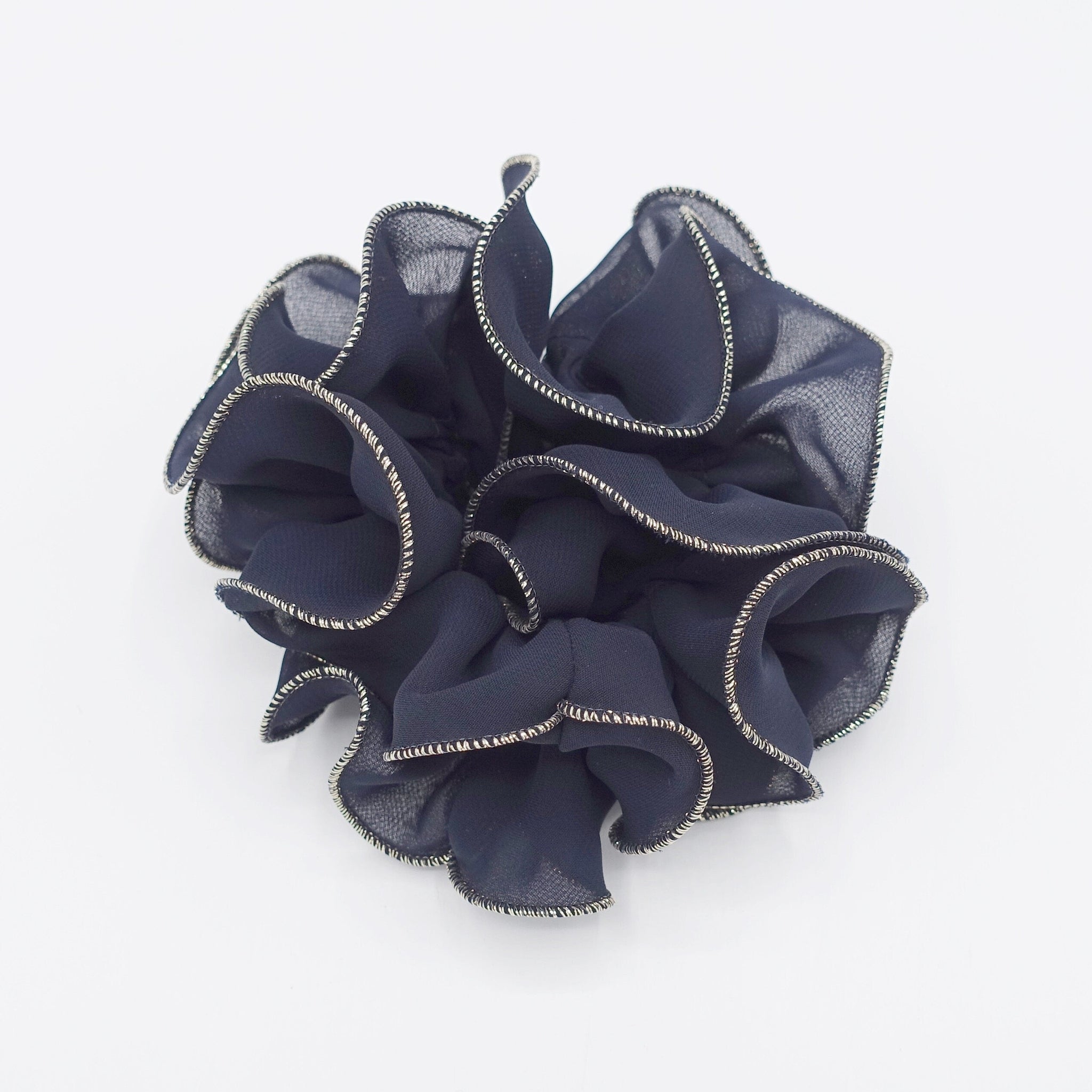 veryshine.com Scrunchies Navy golden edge chiffon scrunchies ruffle hair tie for women