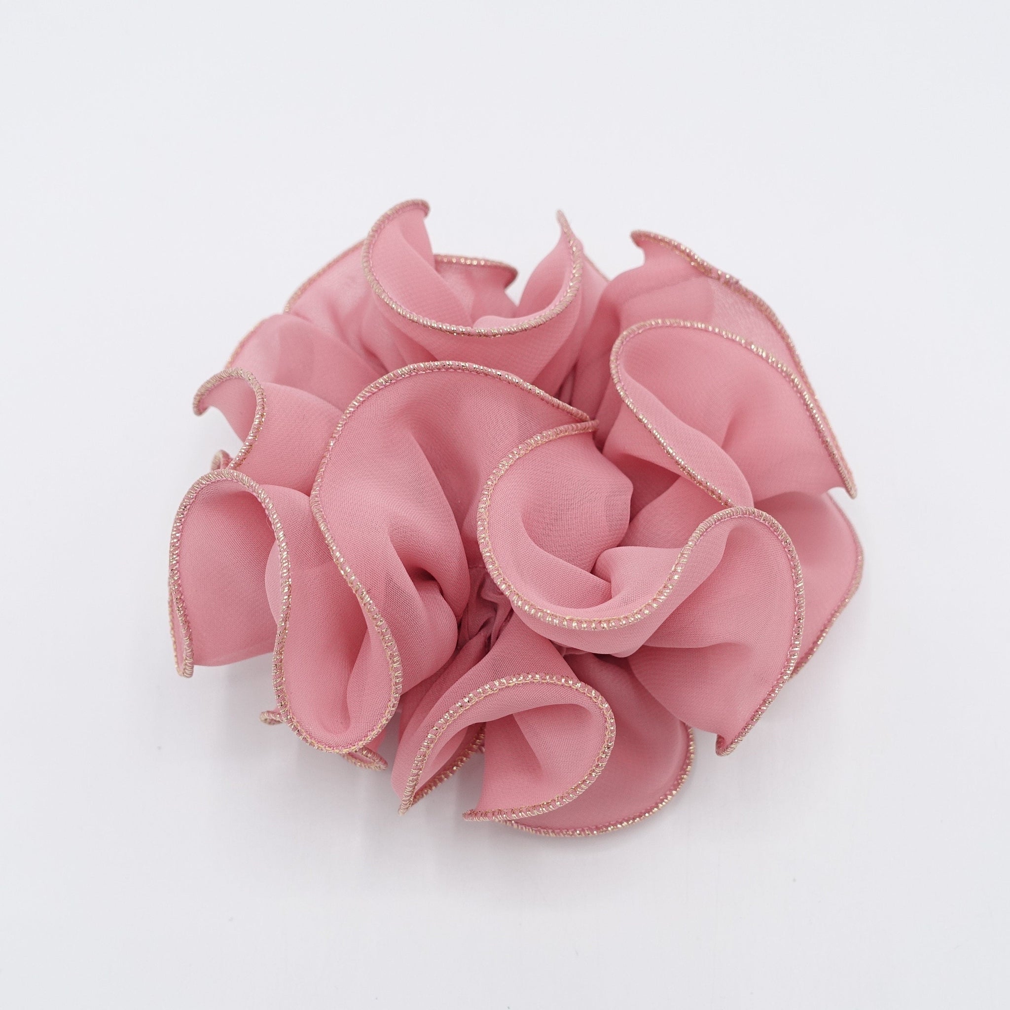 veryshine.com Scrunchies Pink golden edge chiffon scrunchies ruffle hair tie for women