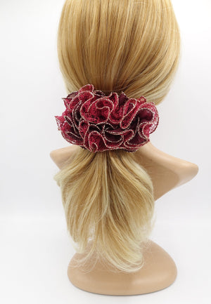 veryshine.com Scrunchies Red wine chiffon ruffle wave hair barrette