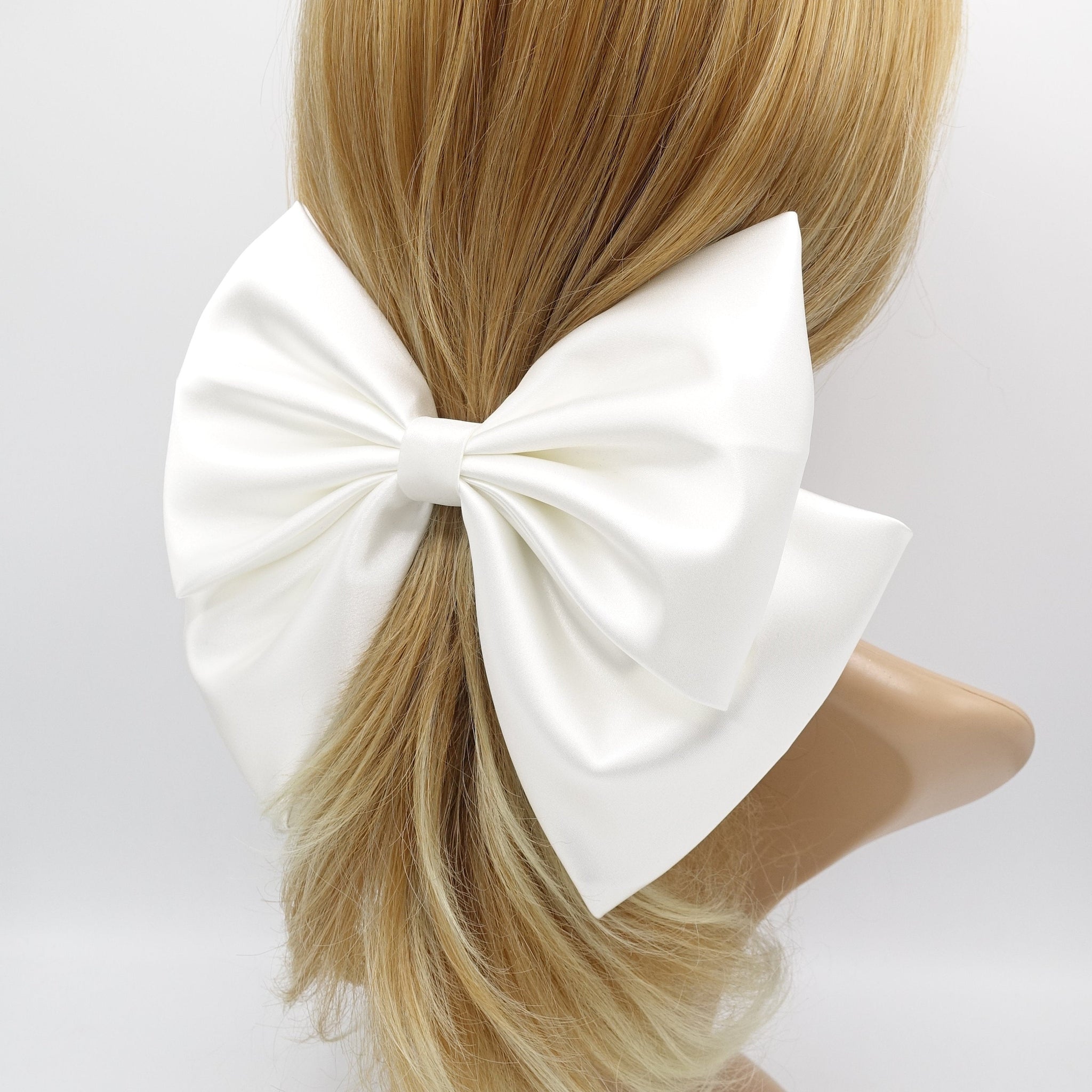 VeryShine Cream white large glossy hair bow satin hair accessory for women