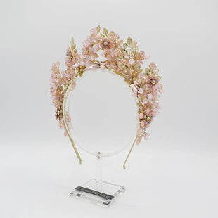 VeryShine crystal beaded tiara gold metal headband special event hairband for women