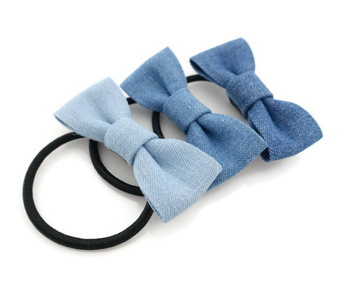 VeryShine Denim Jean Mini Bow Elastic Ponytail Holder for Women Hair Ties