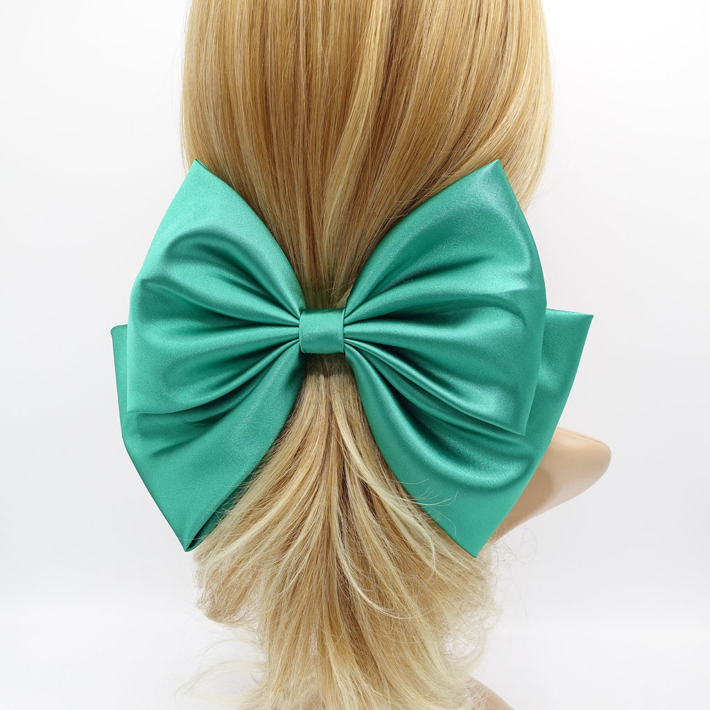 VeryShine Green large glossy hair bow satin hair accessory for women