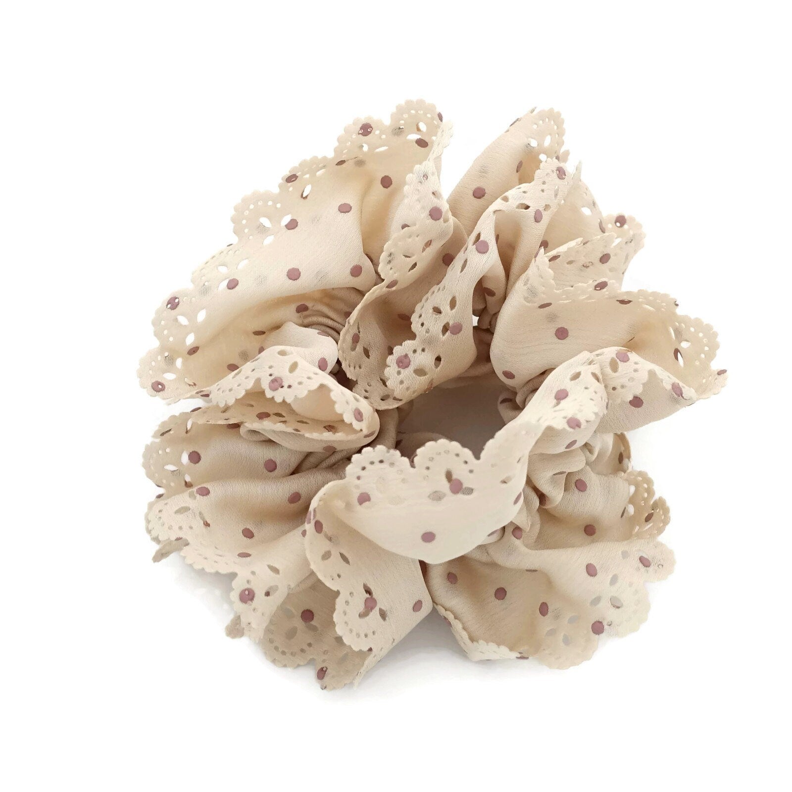 VeryShine Hair Accessories Beige Floral Lace petal  scrunchies Polka Dot Hair Elastic Ponytail Holder Women Hair Ties Accessory