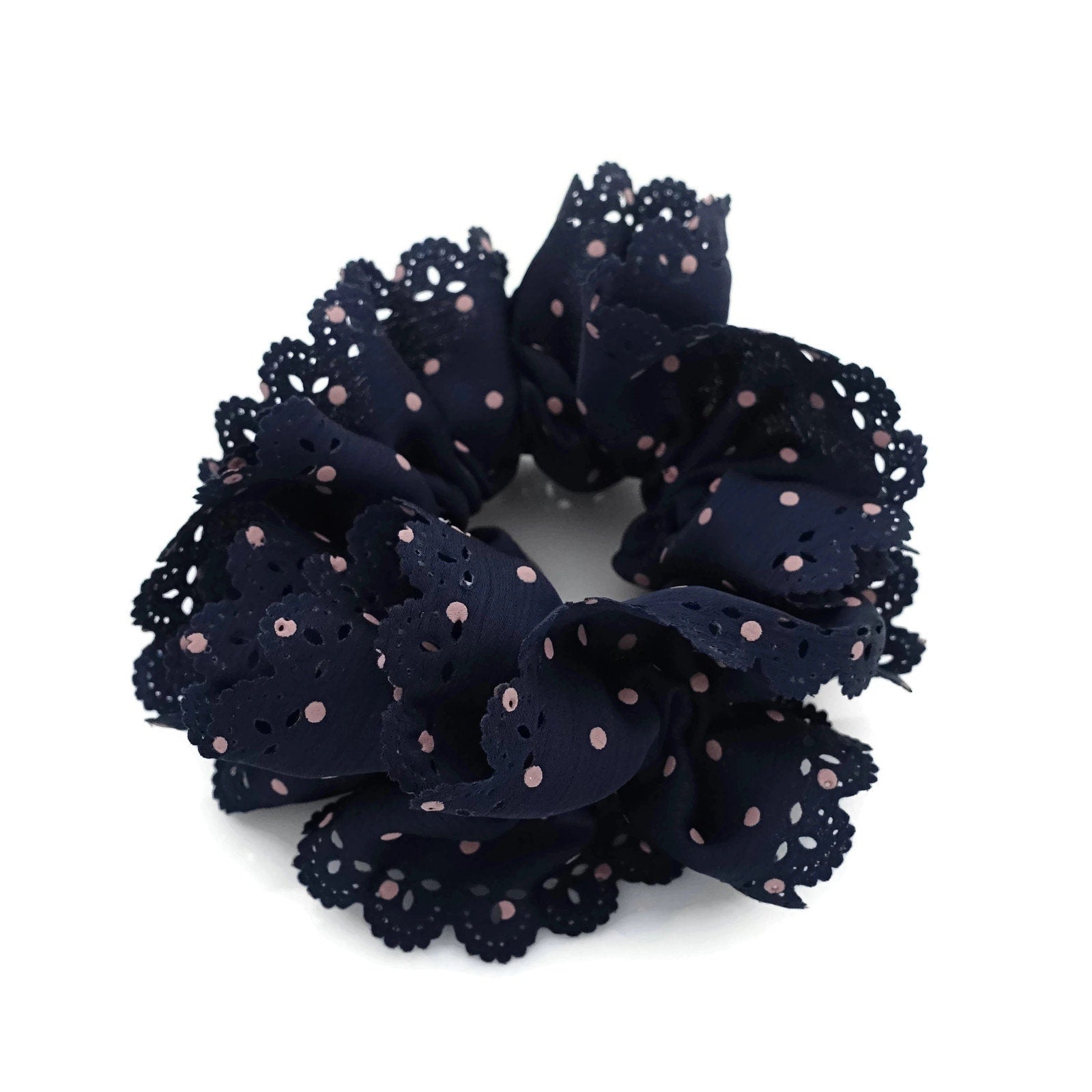 VeryShine Hair Accessories Navy Floral Lace petal  scrunchies Polka Dot Hair Elastic Ponytail Holder Women Hair Ties Accessory