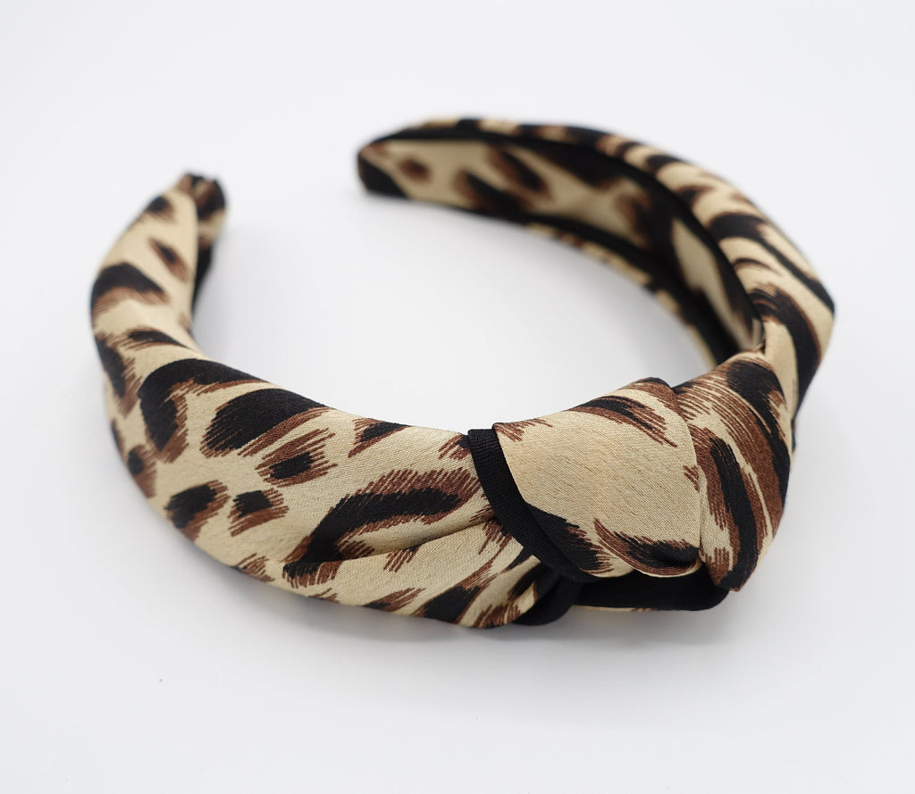 VeryShine Headband Gold beige urban leopard print headband knotted hairband satin women hair accessory for women