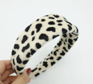 VeryShine Headbands & Turbans Cream white dalmatian fabric fur headband padded hairband cute Fall Winter hair accessory for women