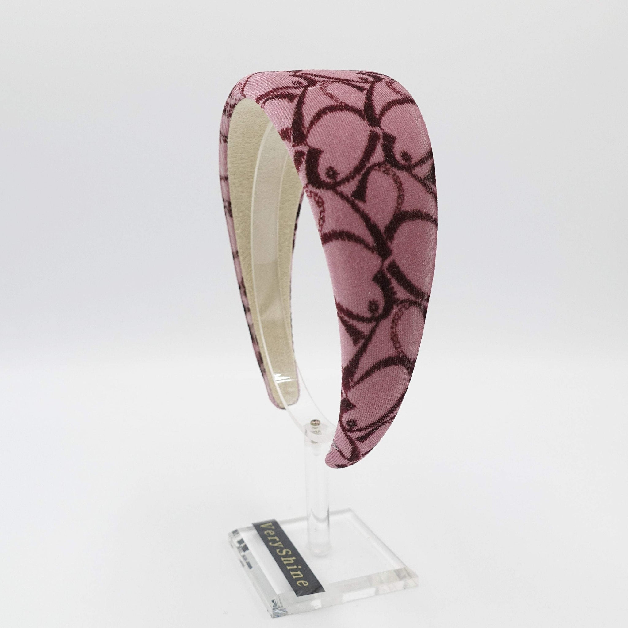 VeryShine heart print velvet padded headband