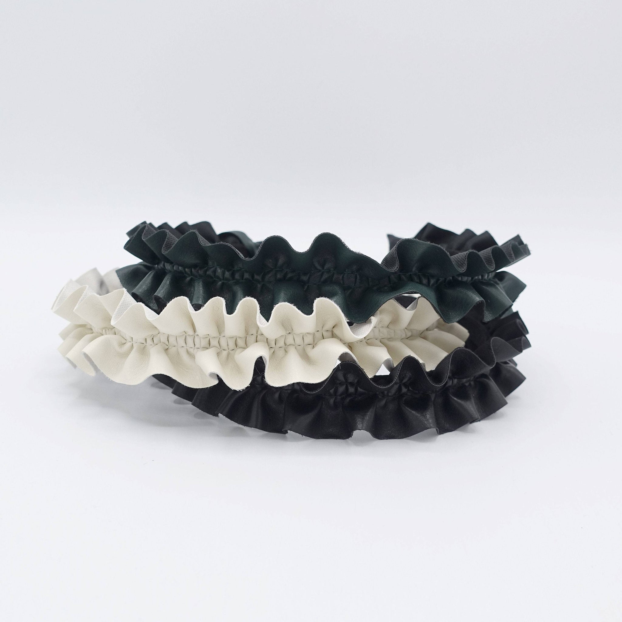 VeryShine leather pleats headband narrow ruffle wave hairband