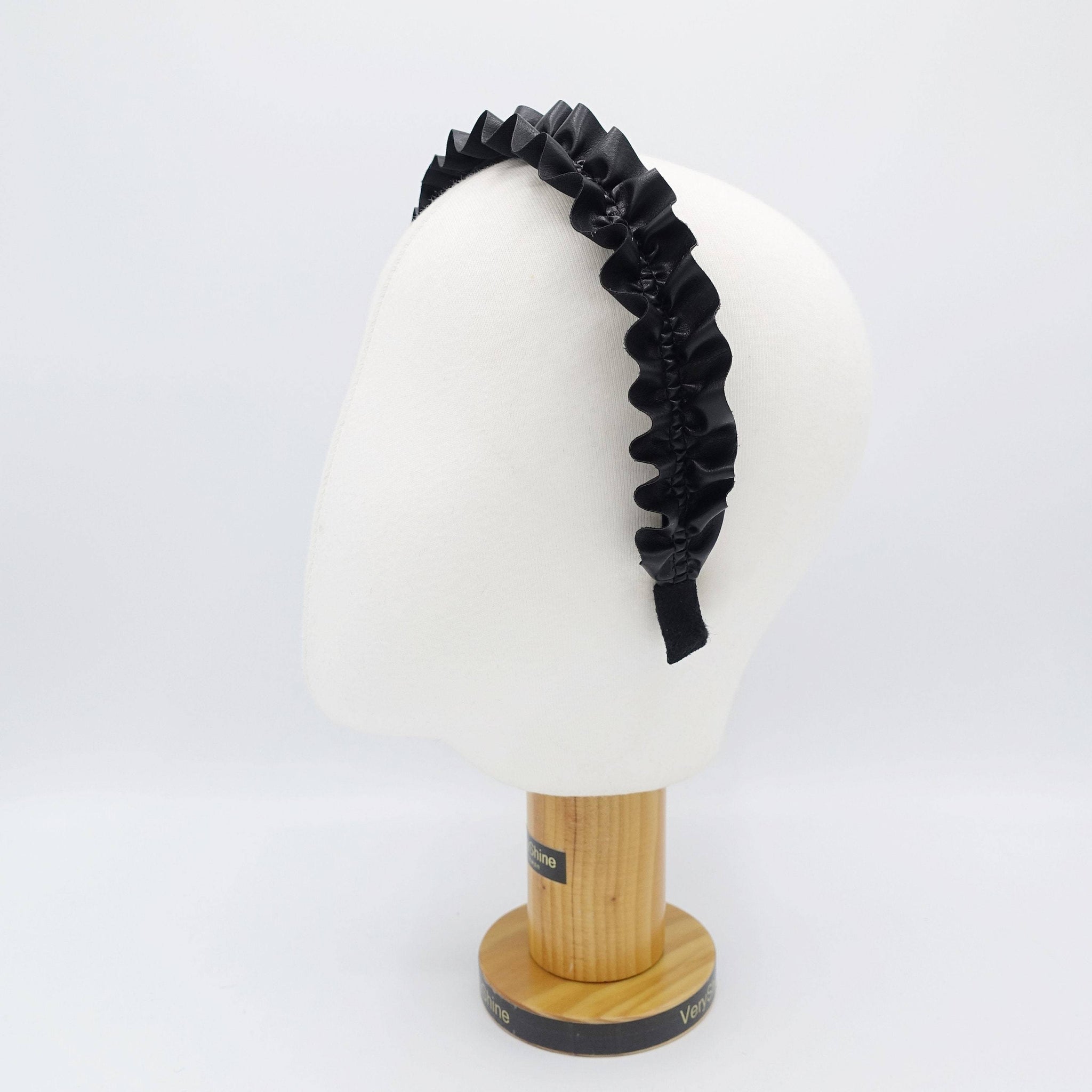 VeryShine leather pleats headband narrow ruffle wave hairband