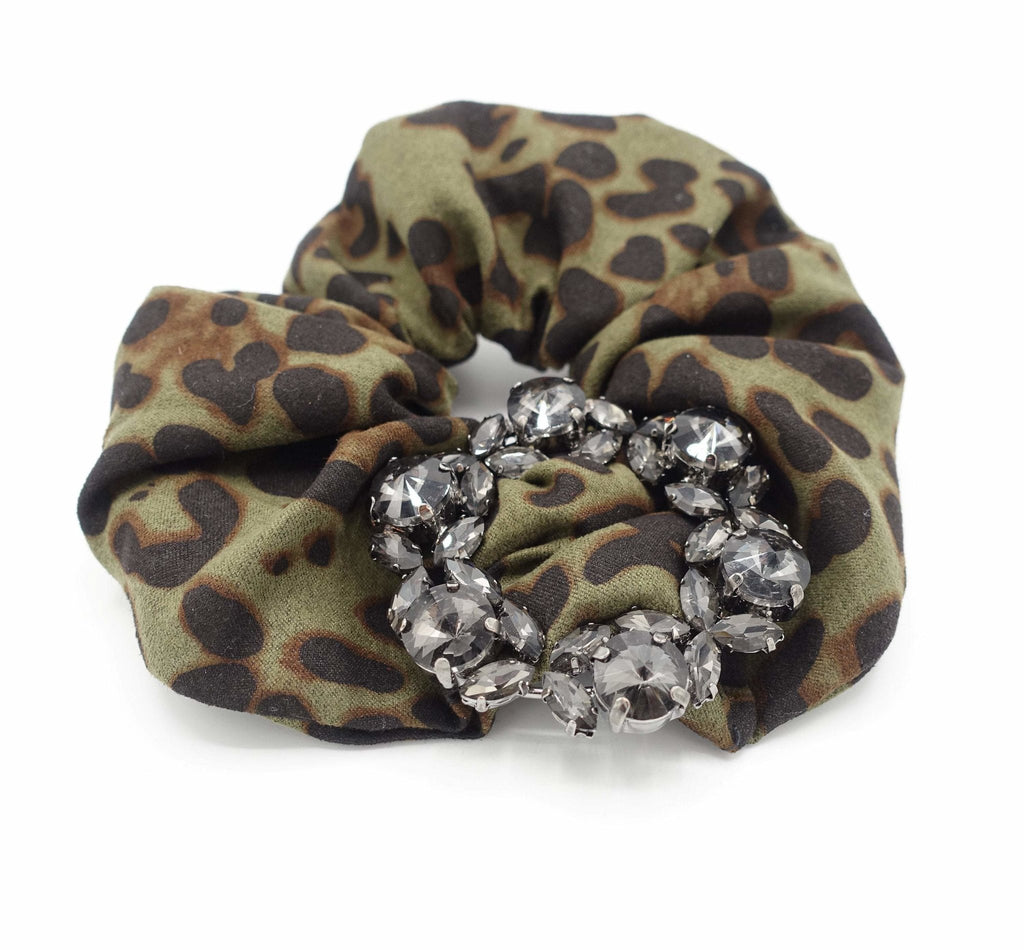 VeryShine leopard scrunchies glass rhinestone  buckle embellished scrunchie