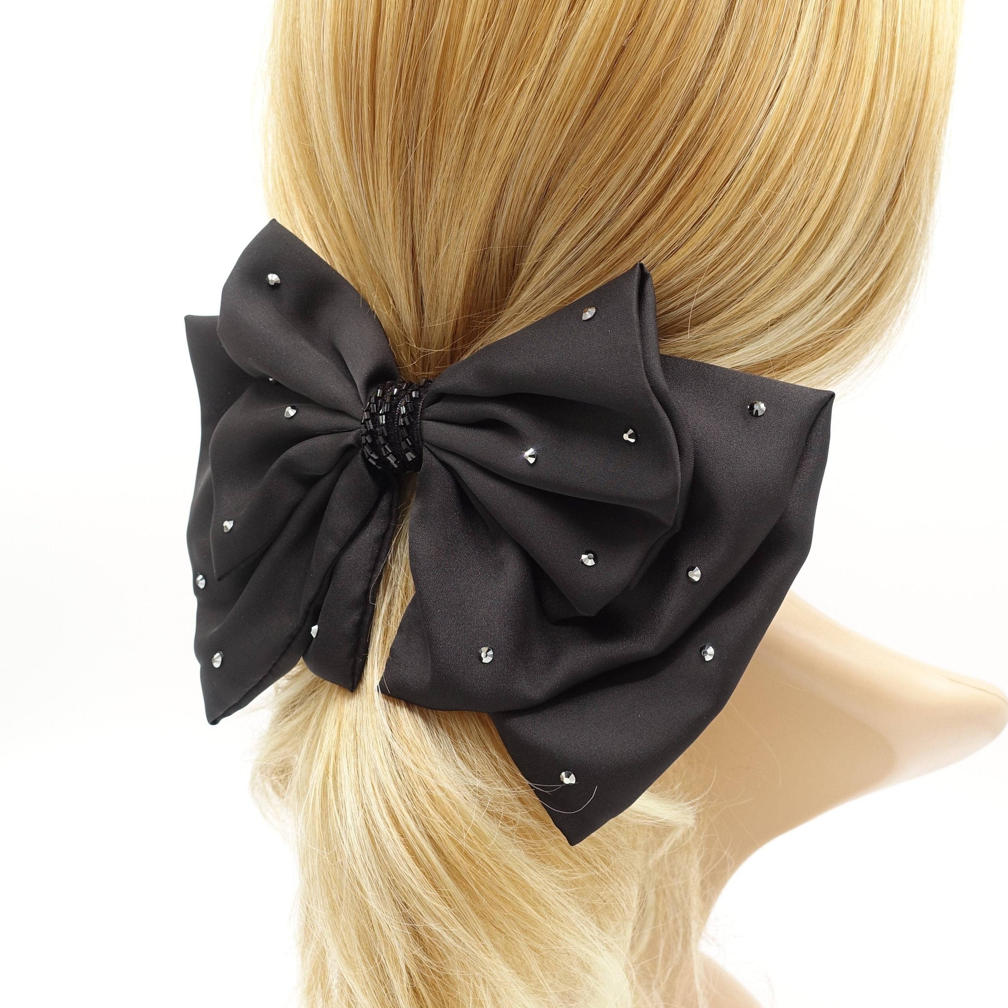 VeryShine Luxury style hair bow black rhinestone embellished hair accessory for women