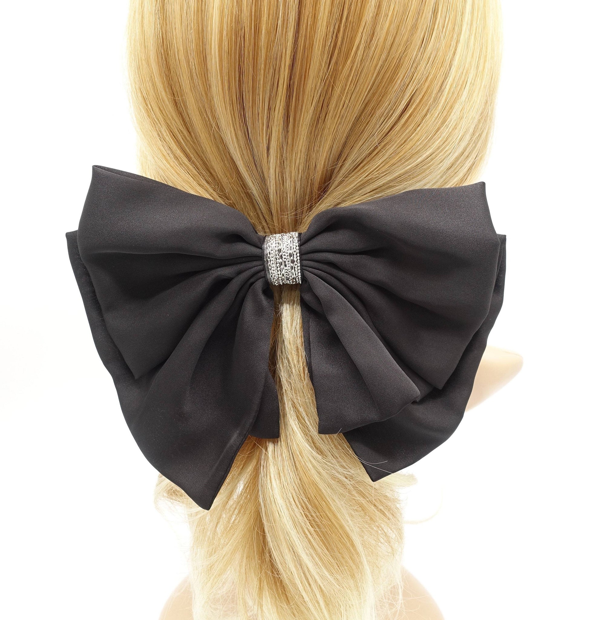 VeryShine Luxury style hair bow black rhinestone embellished hair accessory for women