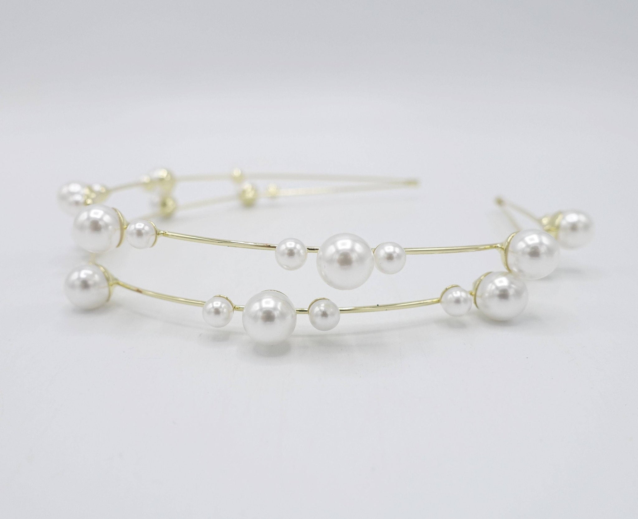 VeryShine pearl double strand headband thin metal headband for women