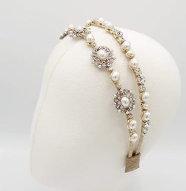 VeryShine pearl rhinestone double headband antique style jewel hairband for women