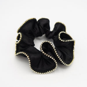 VeryShine satin scrunchies crystal rhinestone trim edge scrunchy women hair elastic accessory