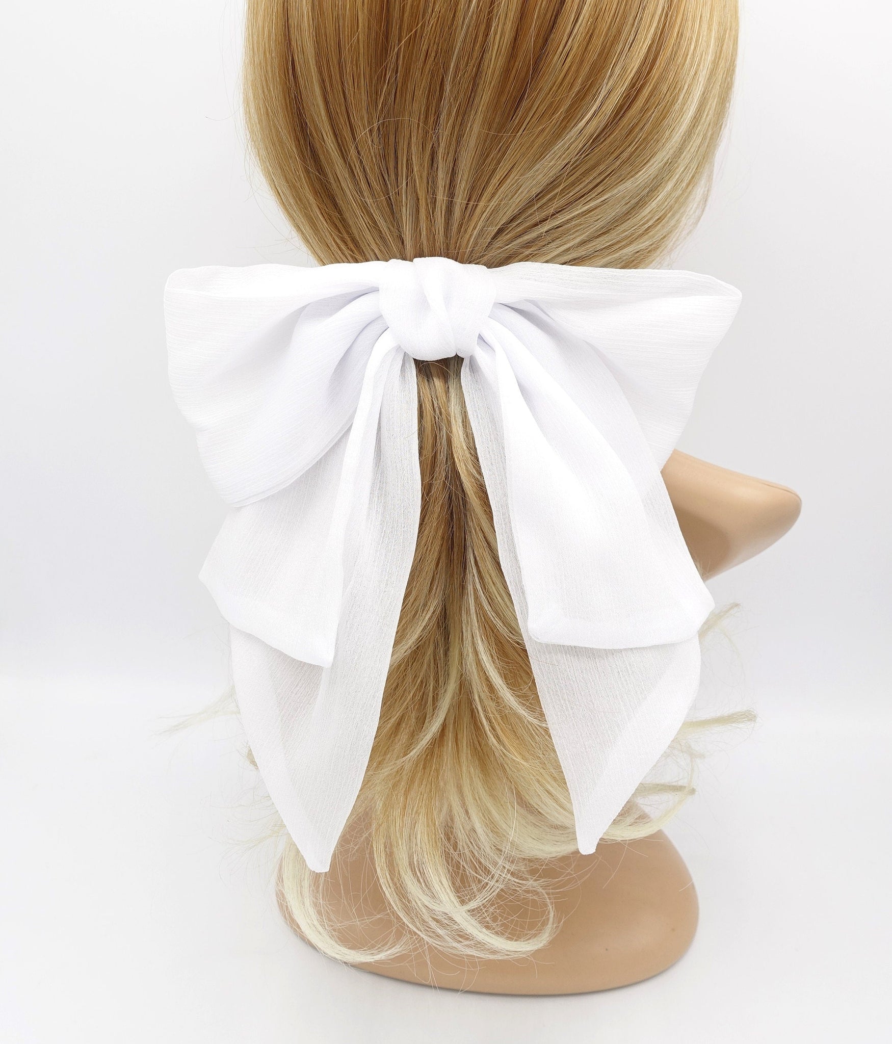 One Blushing Bride Structured Ivory Horsehair Ribbon Bridal Hair Bow with Tails Ivory / with Long Tails